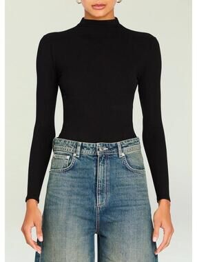 Ser.O.Ya Meg Mock Neck Bodysuit Black Sz L Contemporary